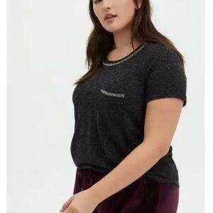 Torrid Classic Fit Jersey Crew Neck Rhinestone Pocket Roll Sleeve tee